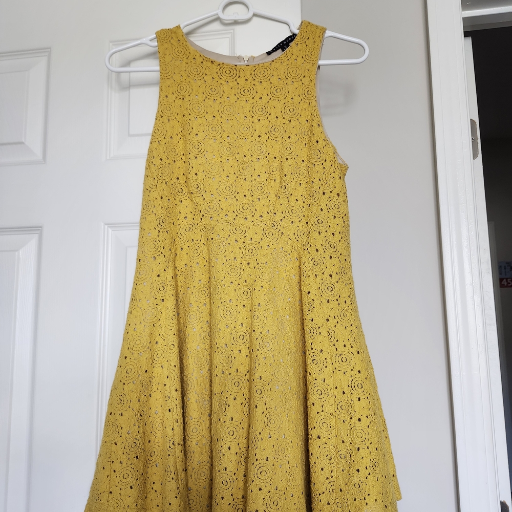 Haute Monde Yellow Lace Mini Dress